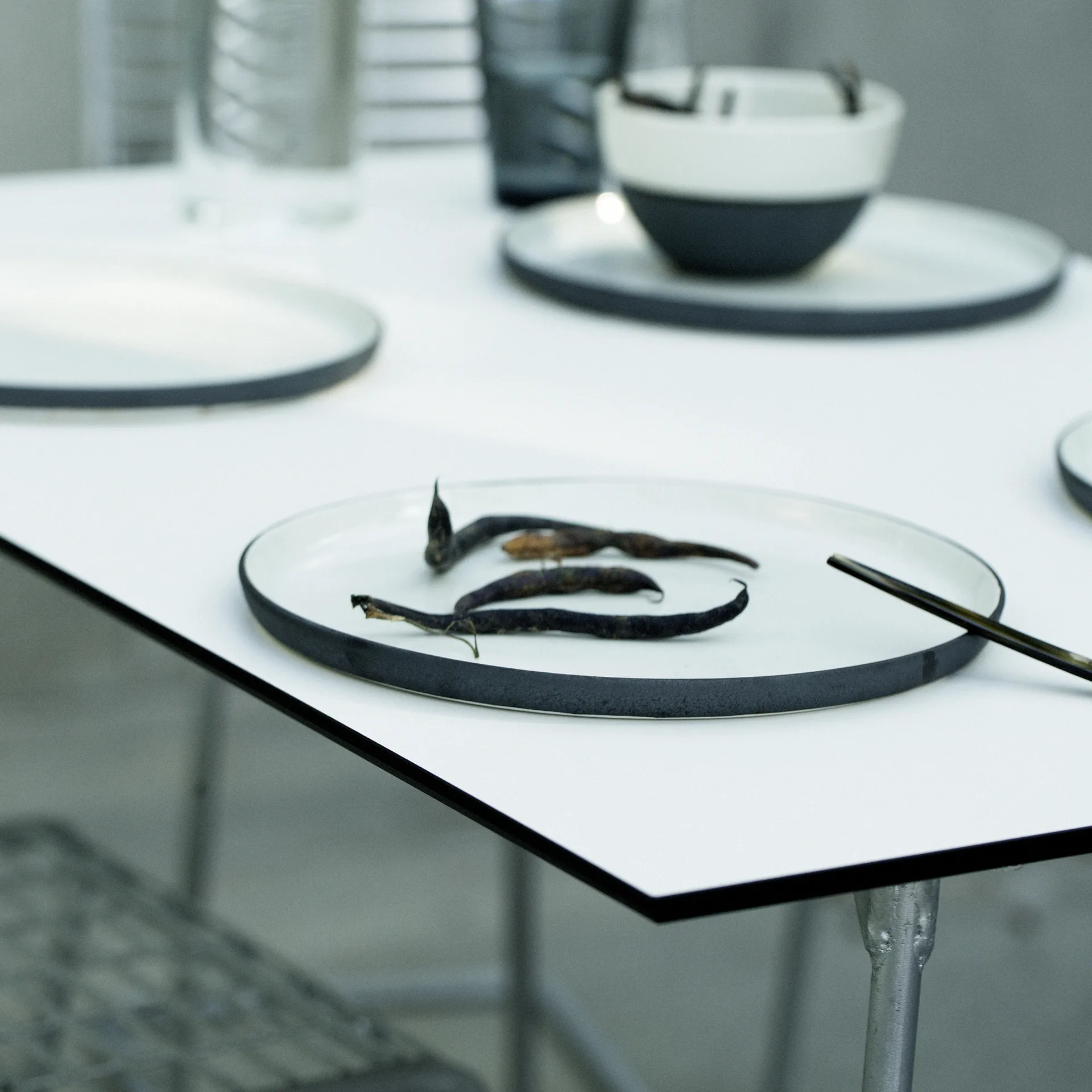 High Tech table rectangular, White-hot-dip galvanized stand Grythyttan Stålmöbler