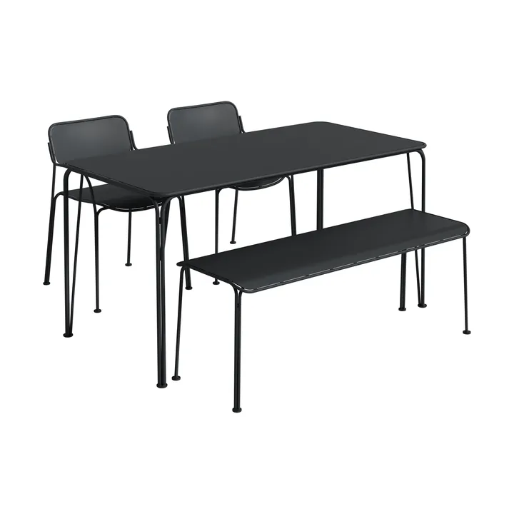Libelle table 140 + 2 chairs + bench, graphite grey - Grythyttan Stålmöbler