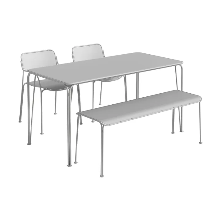 Libelle table 140 + 2 chairs + bench, grey - Grythyttan Stålmöbler