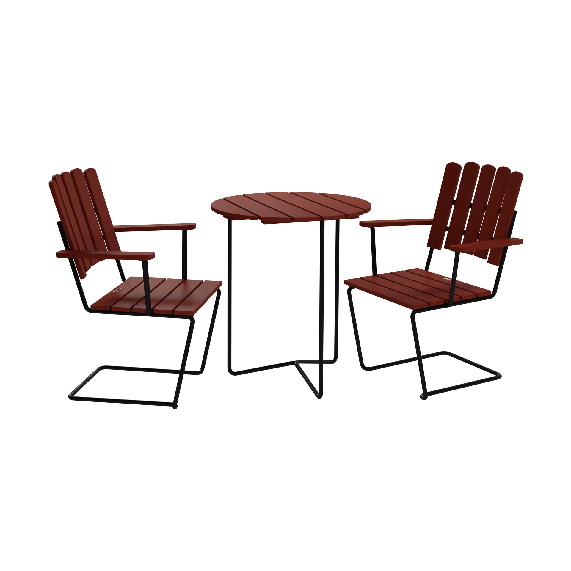 Table 6B table + 2 A2 armchairs, dark red oak-black,  Grythyttan Stålmöbler