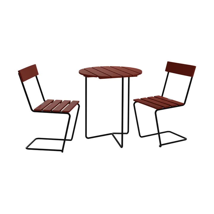 Table 6B table + 2 Chair 1, dark red oak-black frame - Grythyttan Stålmöbler