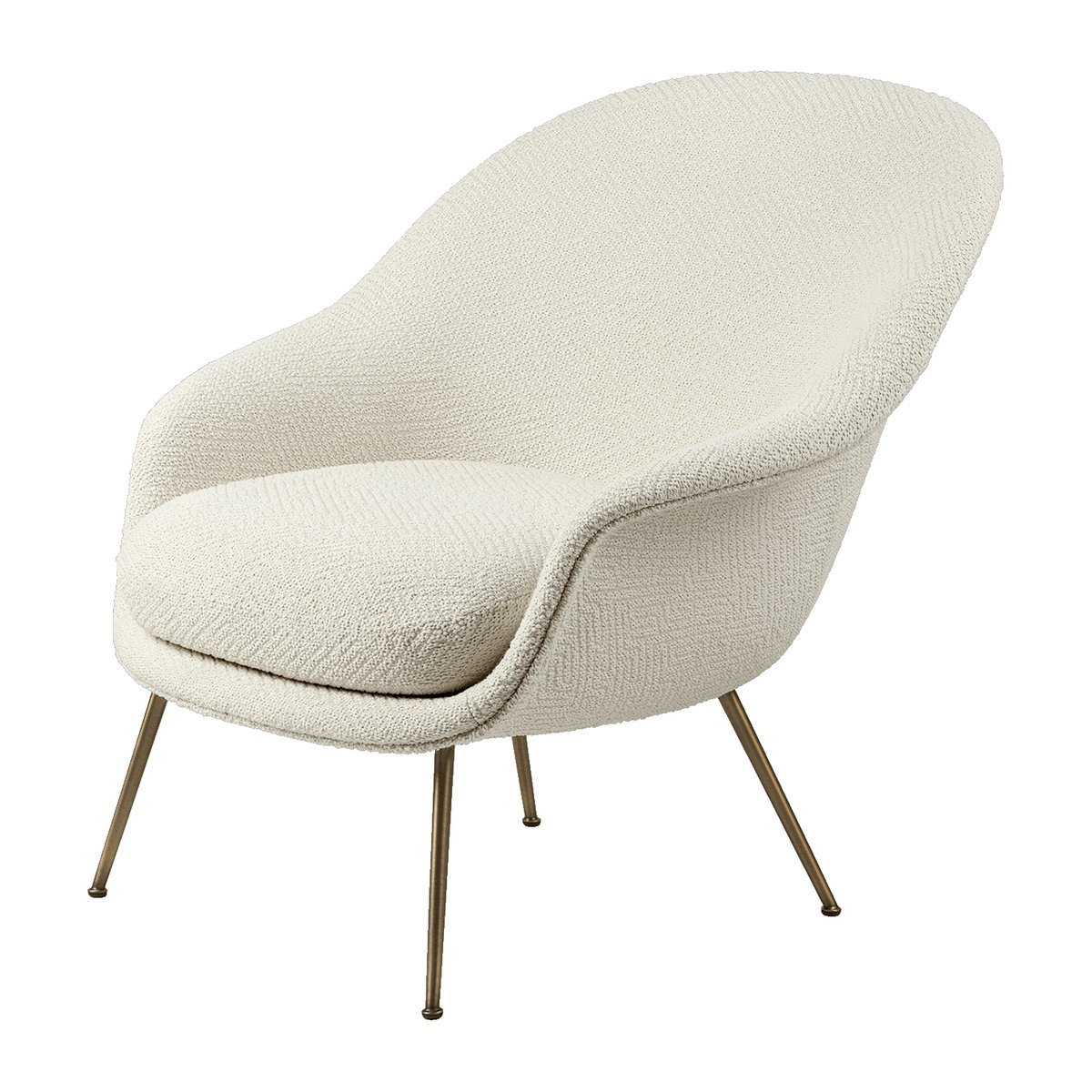 GUBI Bat Lounge Chair - low back, conic base Dora boucle 0001-antique brass