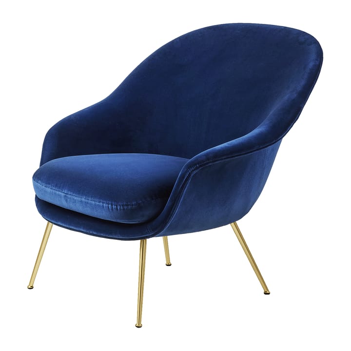 Bat Lounge Chair - low back, conic base - Velvet 420 sapphire blue-brass - Gubi