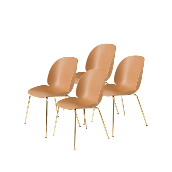 Beetle 4-pack Chair - Amber brown, brass legs - GUBI