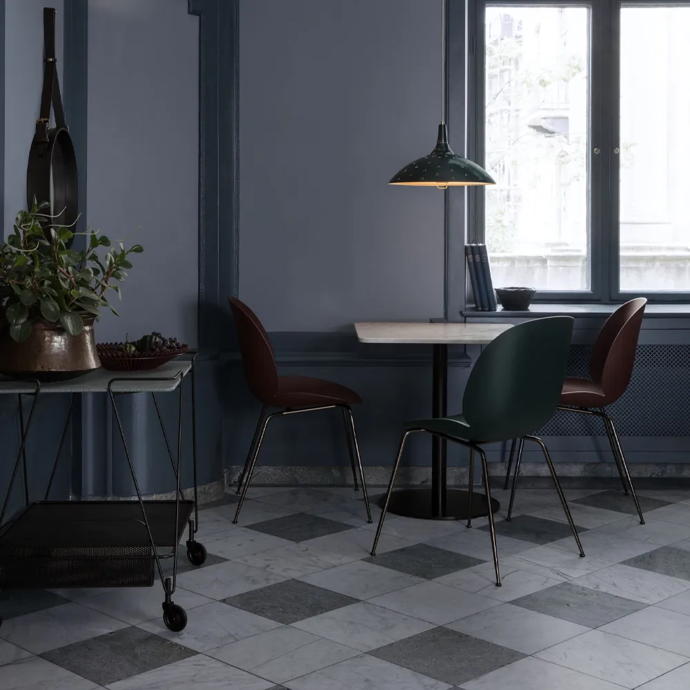 Beetle chair, Pastel green, black chromed steel legs GUBI