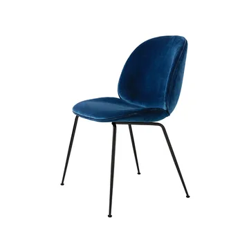 Beetle dining chair - fully upholstered conic base - Fabric velluto cotone 970 dark blue, black steel legs - GUBI