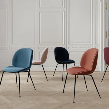 Beetle dining chair - fully upholstered conic base - Fabric velluto cotone 970 dark blue, black steel legs - GUBI