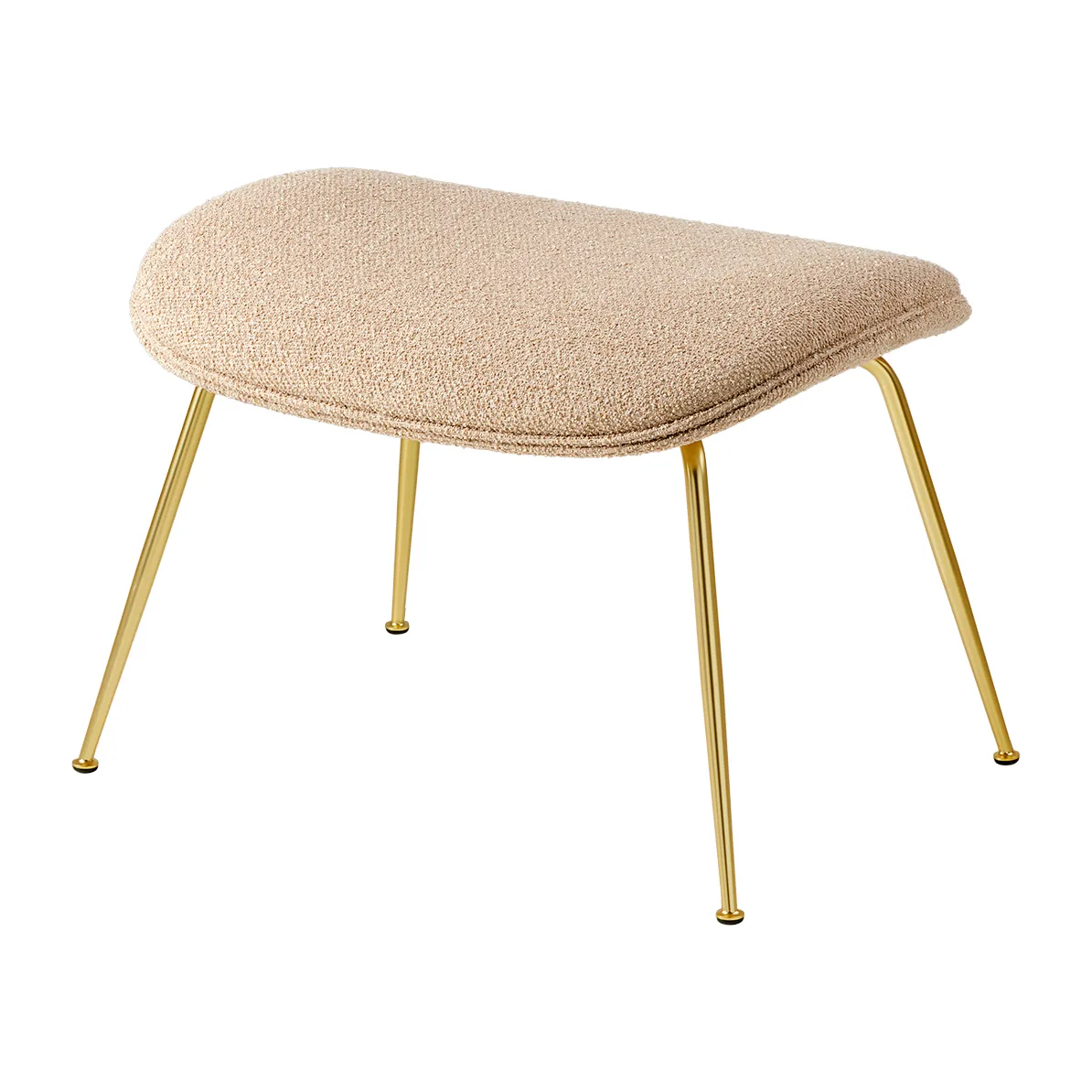 Beetle Ottoman - upholstered foot stool, conic base, Around bouclé 004-brass GUBI