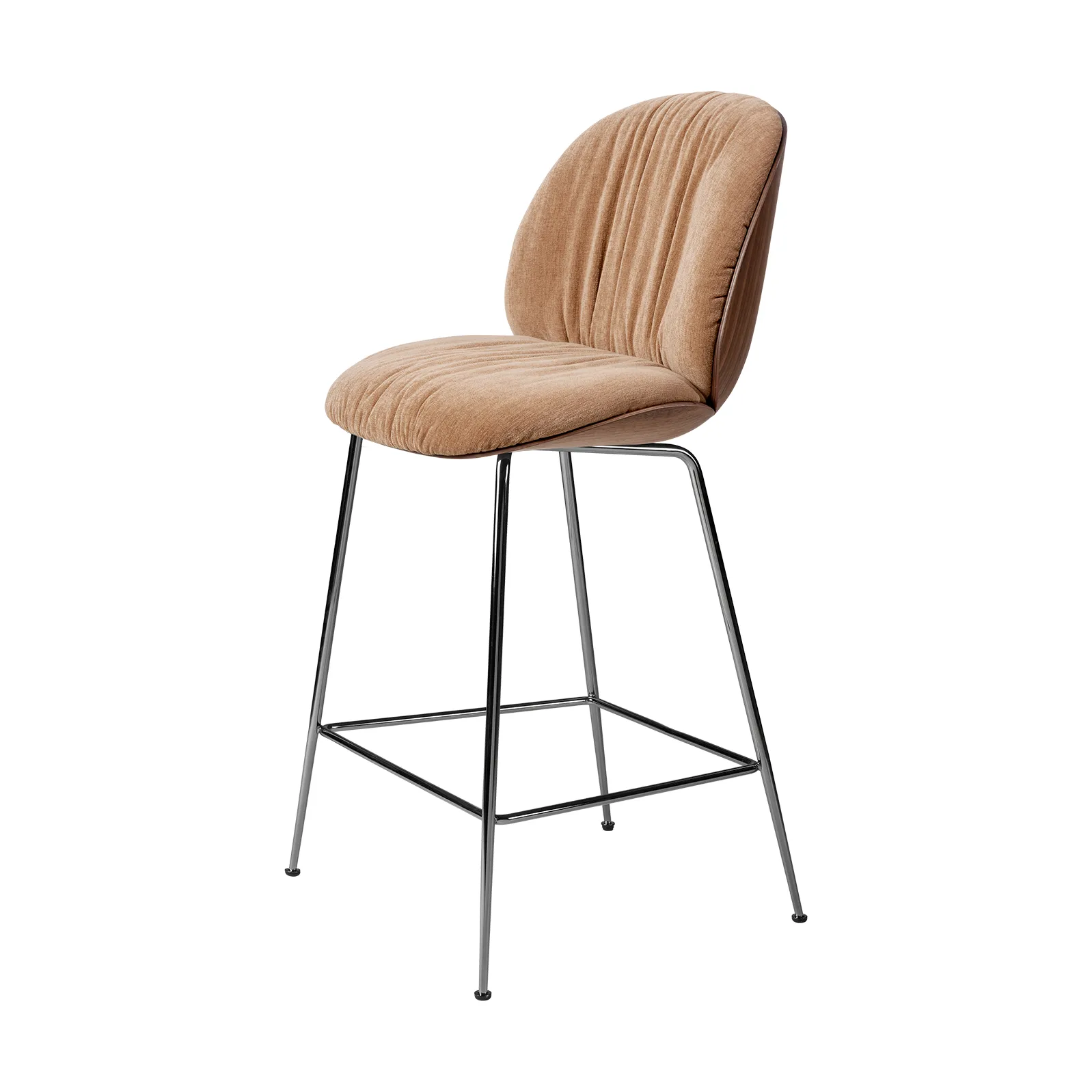Beetle Soft barstool 65 cm front-upholstered, Belsuede Dedar 132-lacquered walnut-black chrome GUBI
