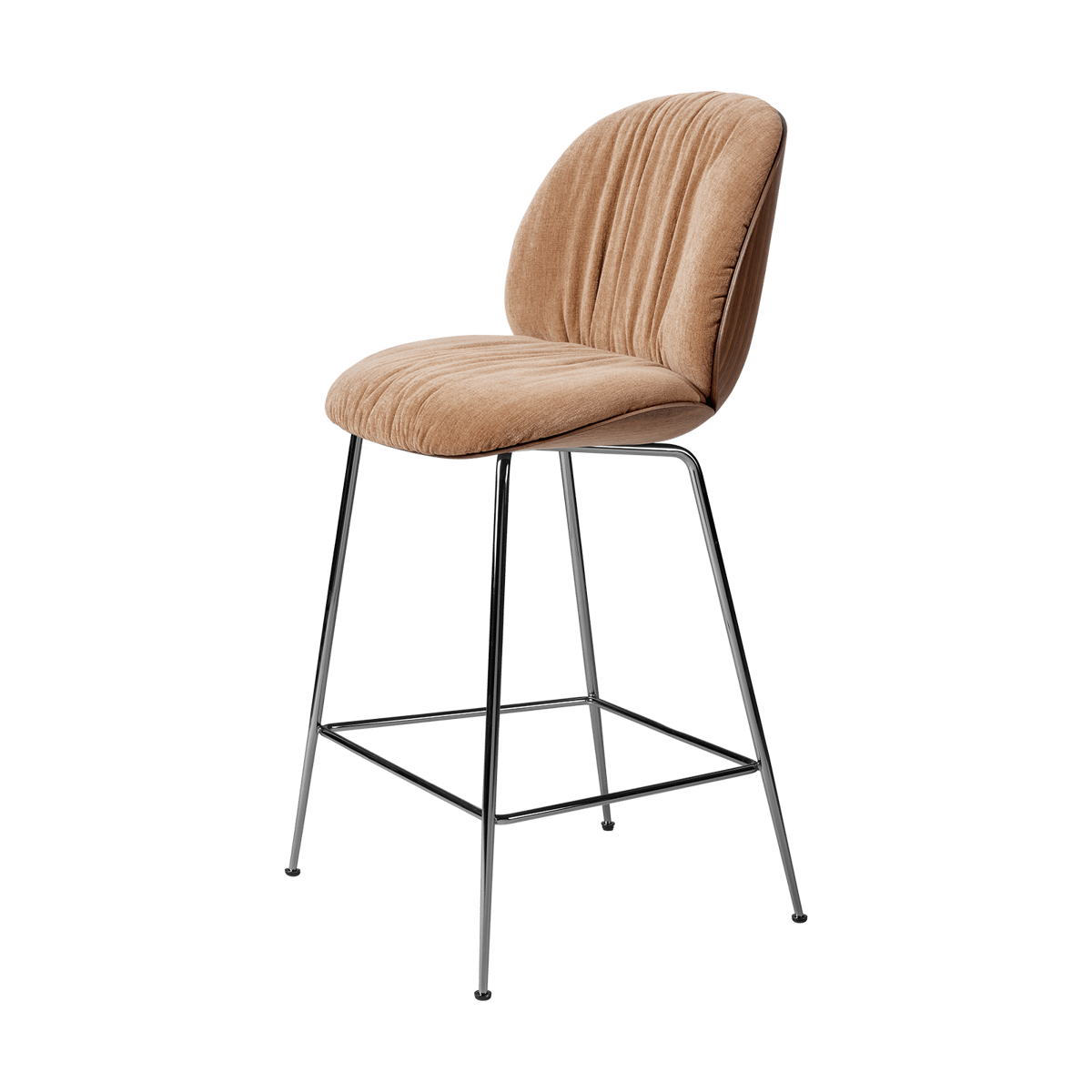GUBI Beetle Soft barstool 65 cm front-upholstered Belsuede Dedar 132-lacquered walnut-black chrome
