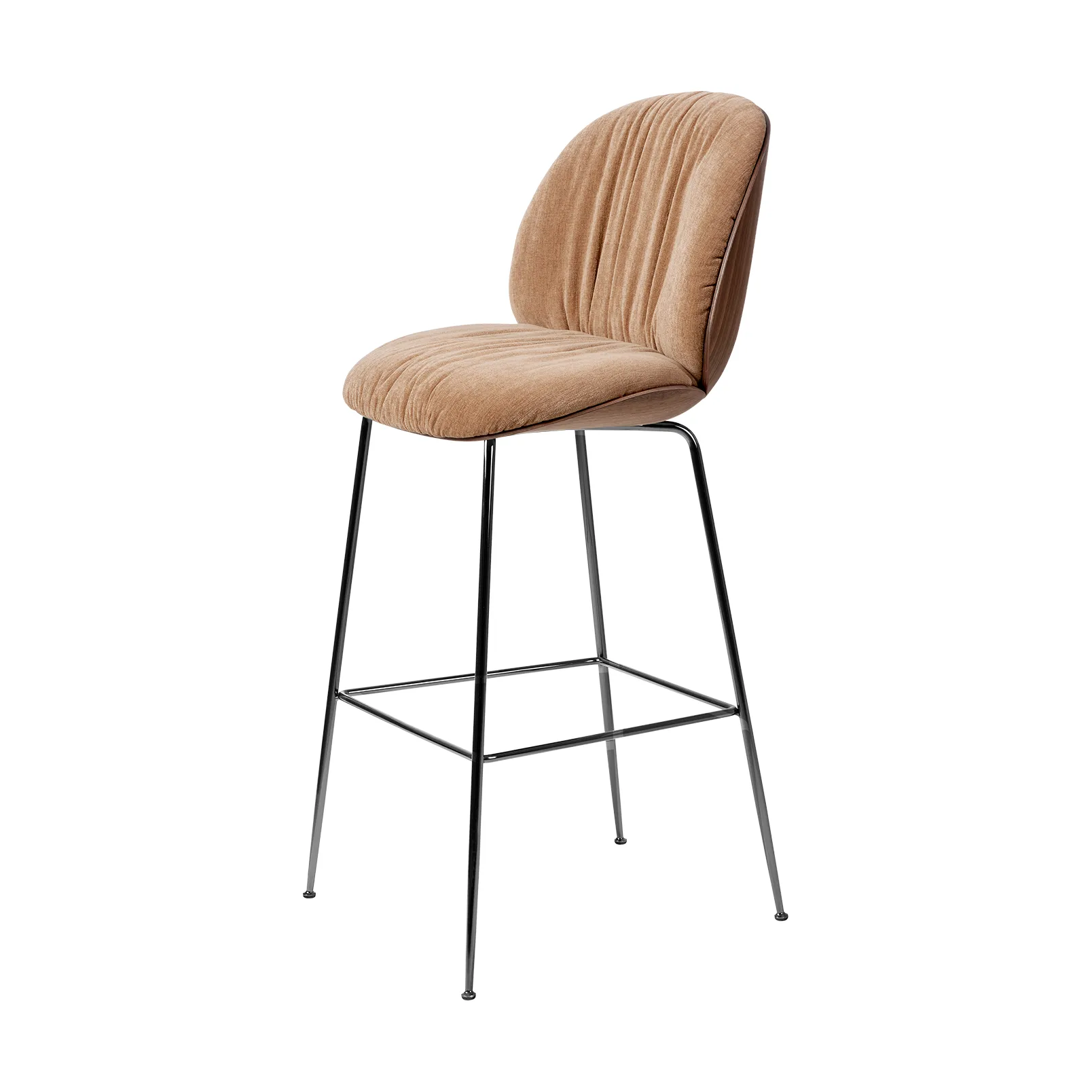 Beetle Soft barstool 75 cm front-upholstered, Belsuede Dedar 132-lacquered walnut-black chrome GUBI