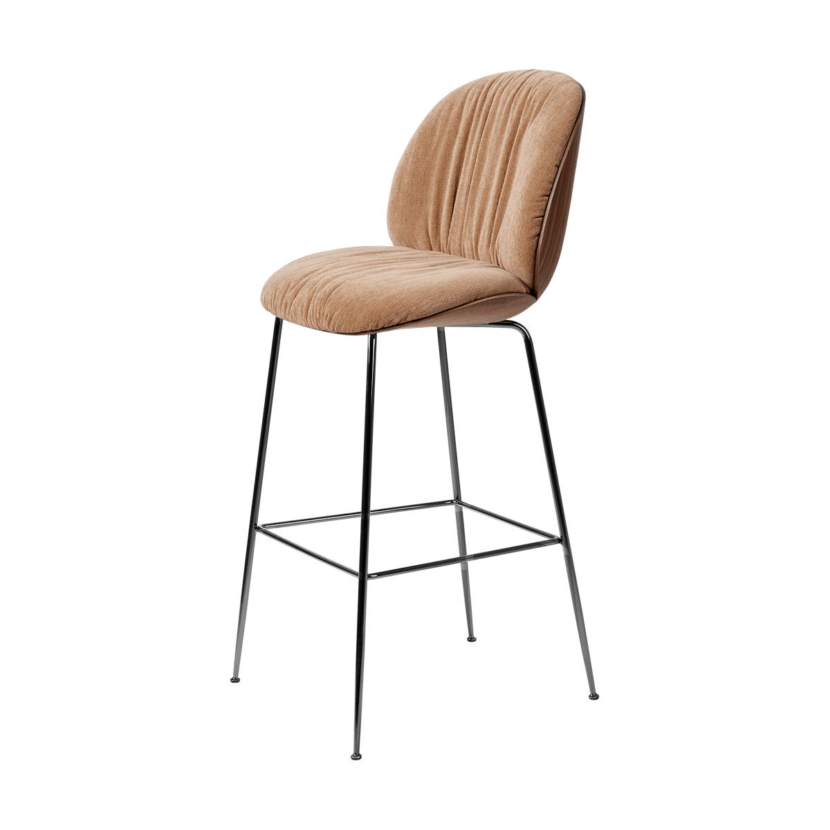 GUBI Beetle Soft barstool 75 cm front-upholstered Belsuede Dedar 132-lacquered walnut-black chrome