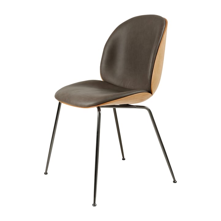 Beetle upholstered chair oak - Black-chrome-leather grey - Gubi