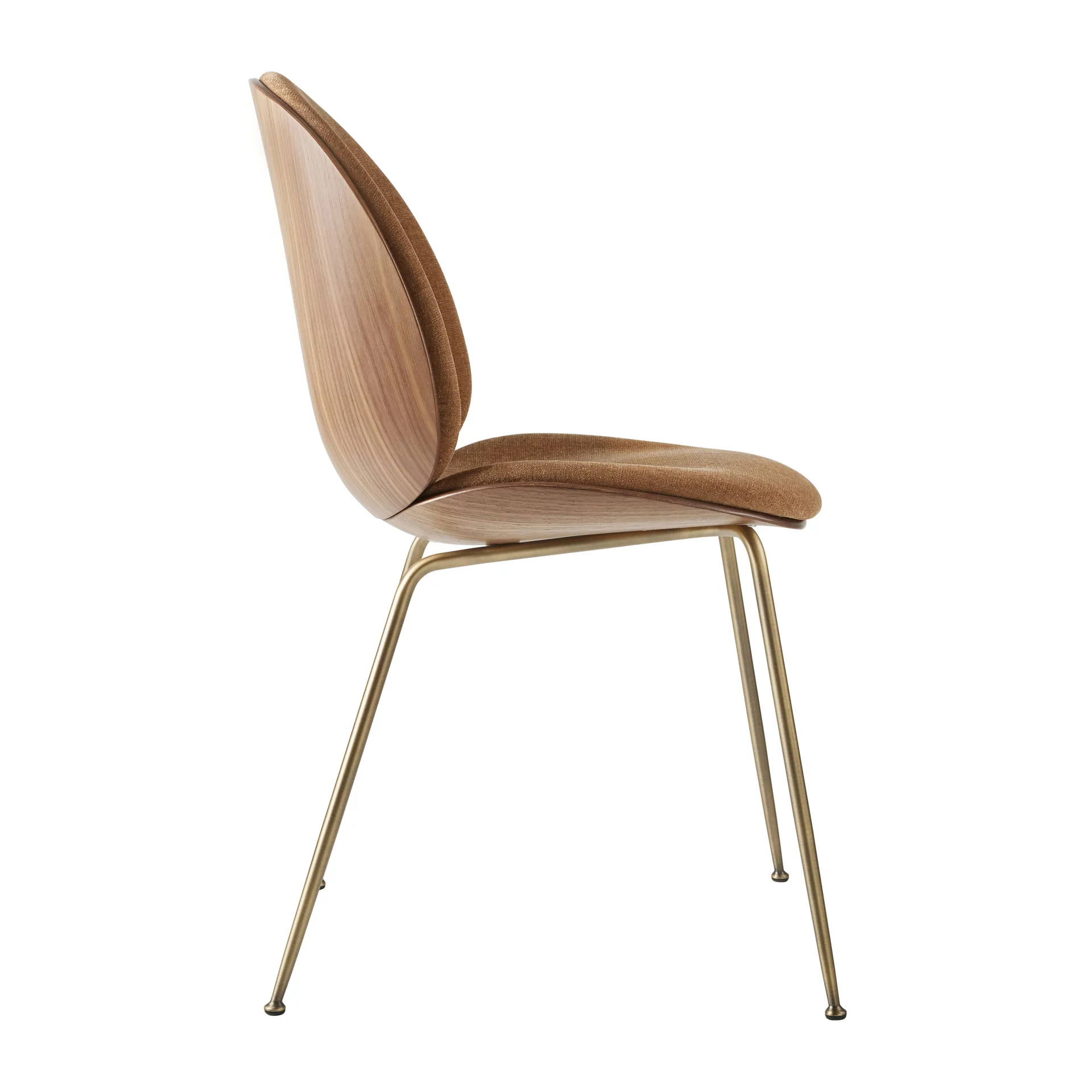Beetle upholstered chair walnut, Antique brass-belsuede 132 GUBI
