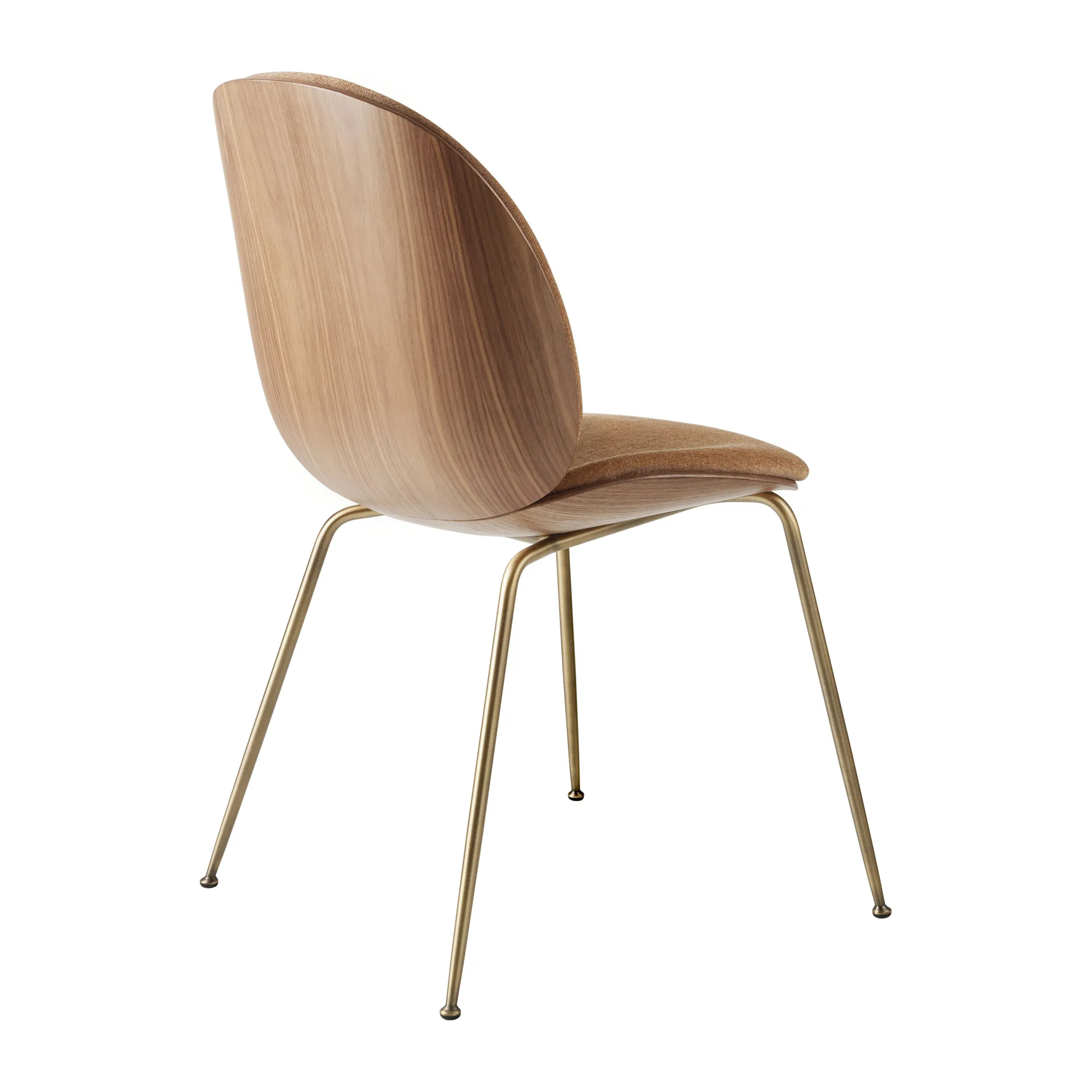 Beetle upholstered chair walnut, Antique brass-belsuede 132 GUBI