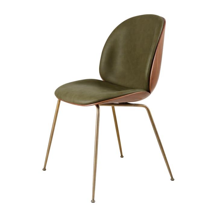 Beetle upholstered chair walnut - Antique brass-leather army - GUBI