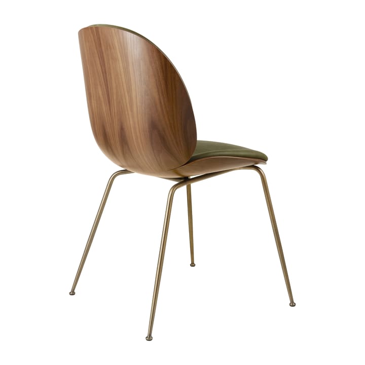 Beetle upholstered chair walnut - Antique brass-leather army - GUBI