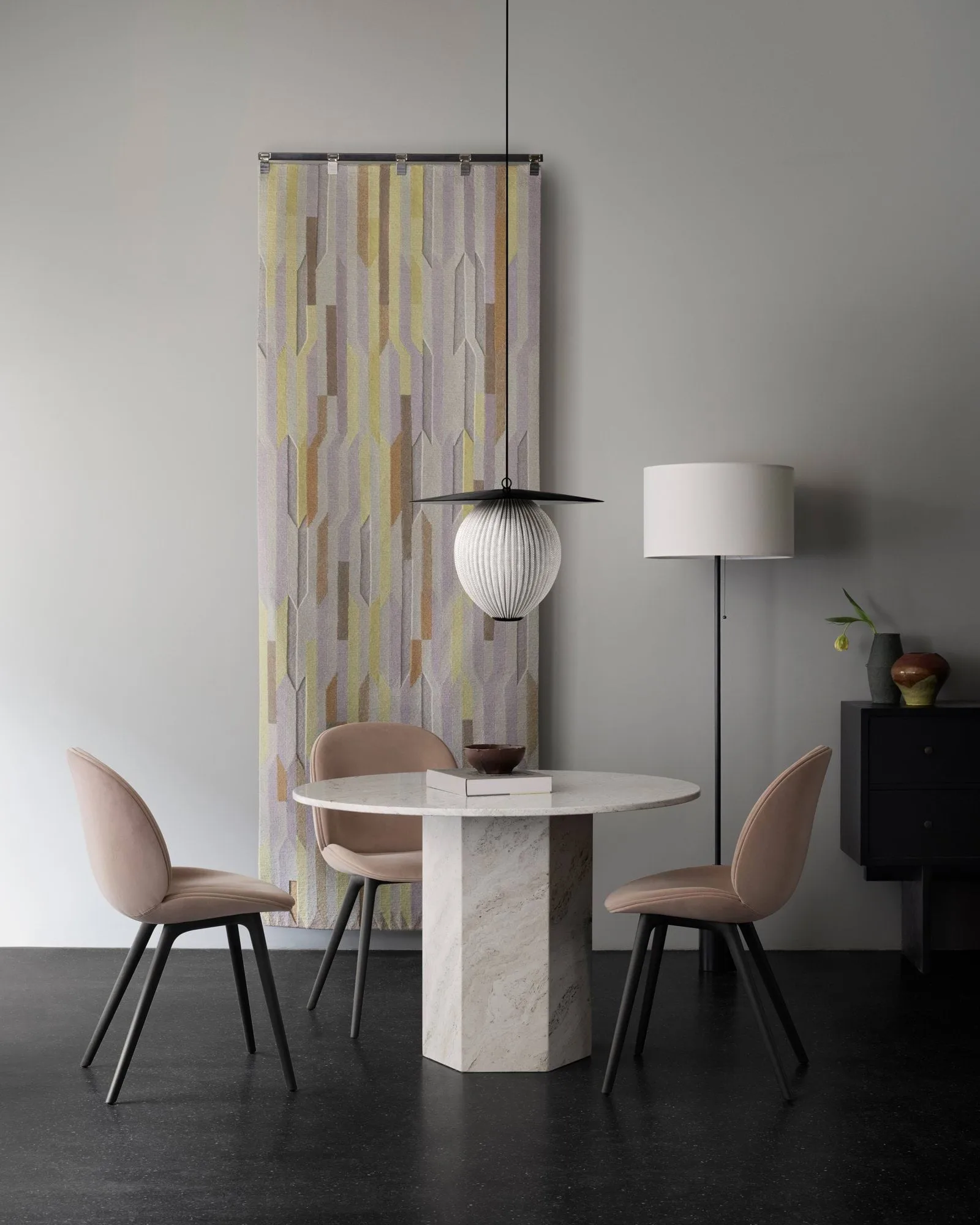 Gravity floor lamp, Maroon marble-canvas GUBI