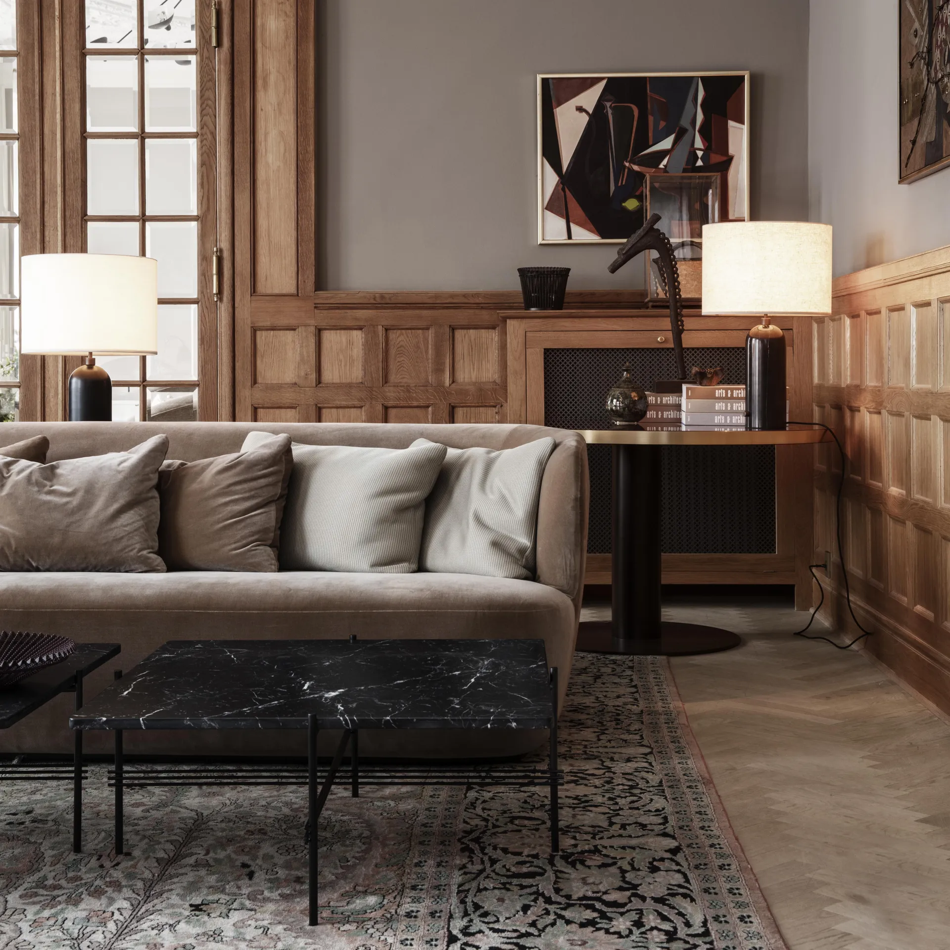 Gravity S table lamp, blackend steel + white shade GUBI