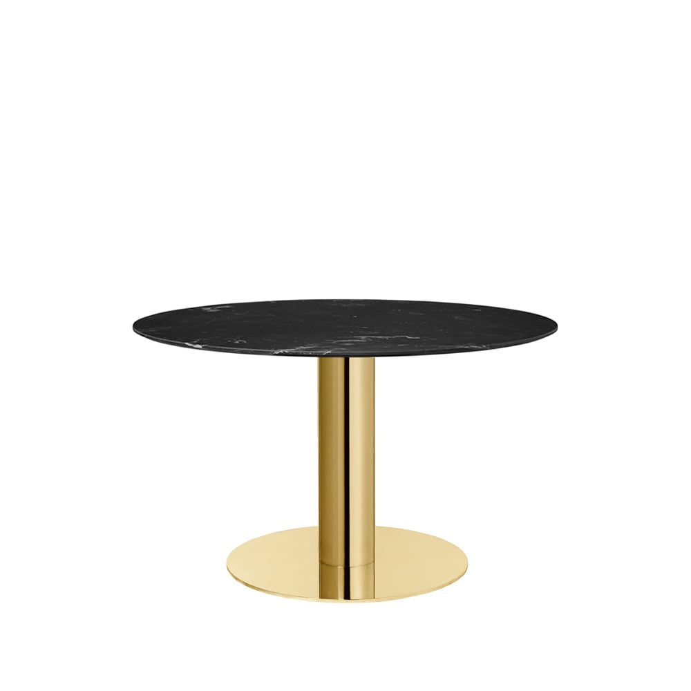 Gubi 2.0 dining table Marble black. o110. brass stand