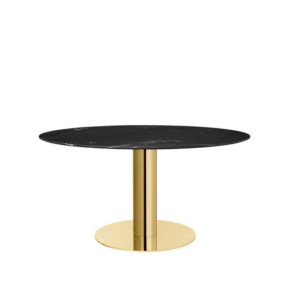 Gubi 2.0 dining table Marble black. o150. brass stand