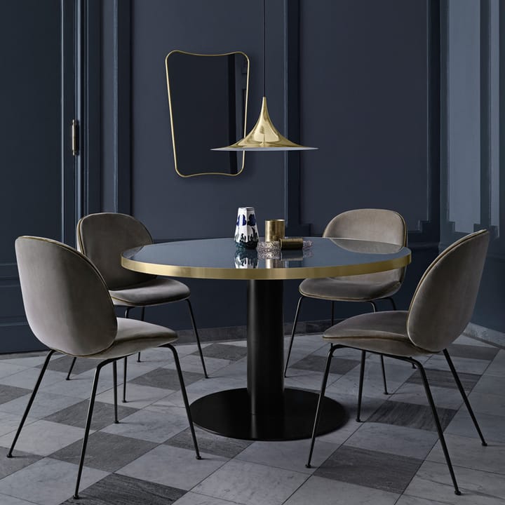Gubi 2.0 dining table, Marble black. ø150. brass stand GUBI