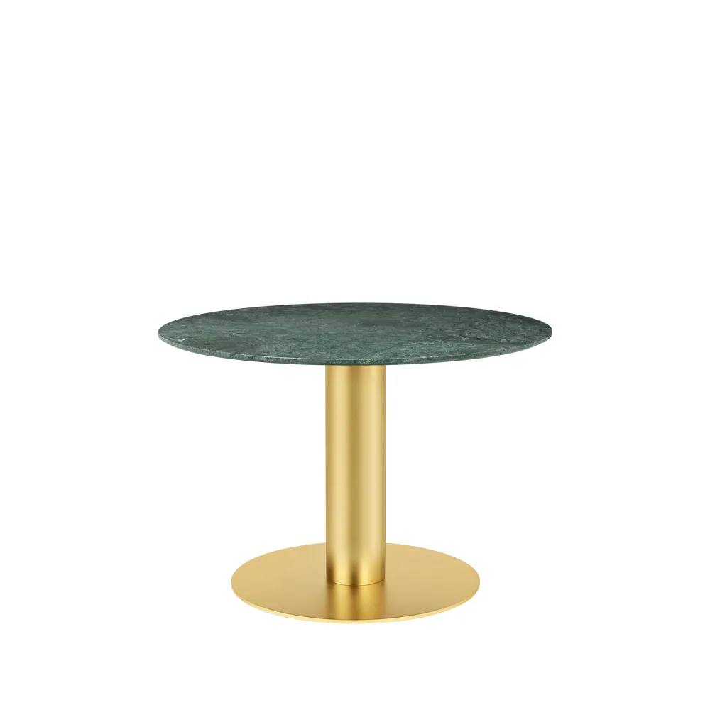 Gubi 2.0 dining table Marble green. o110. brass stand