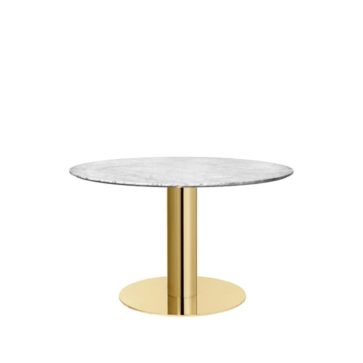 Gubi 2.0 dining table - Marble white. ø110. brass stand - GUBI