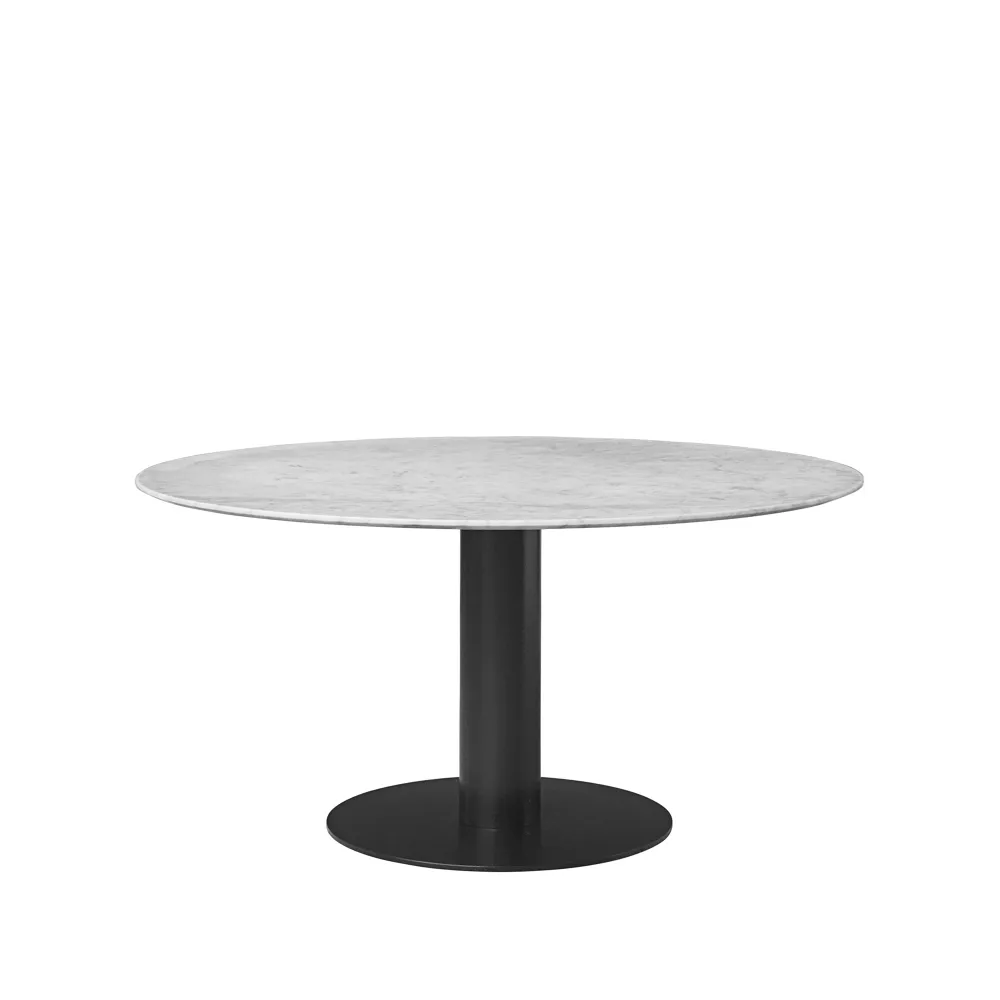 Gubi 2.0 dining table, Marble white. ø150. black stand GUBI