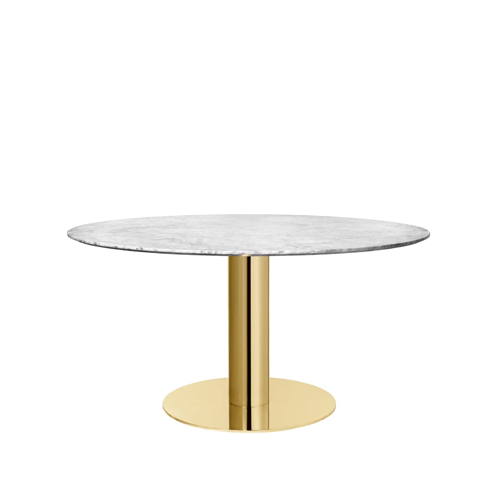 Gubi 2.0 dining table Marble white. o150. brass stand
