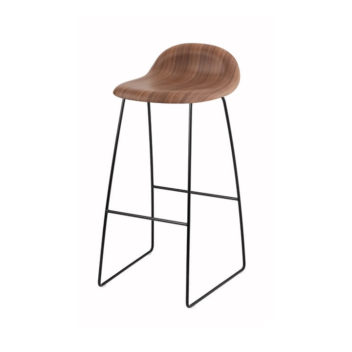 Gubi 3D barstool high - American walnut, black steel sled base - GUBI