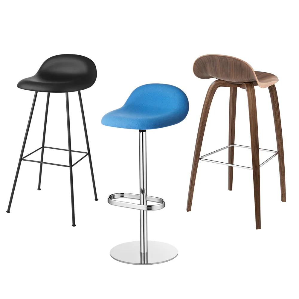 Gubi 3D barstool high, Oak matte lacquered, chromed steel sled base GUBI