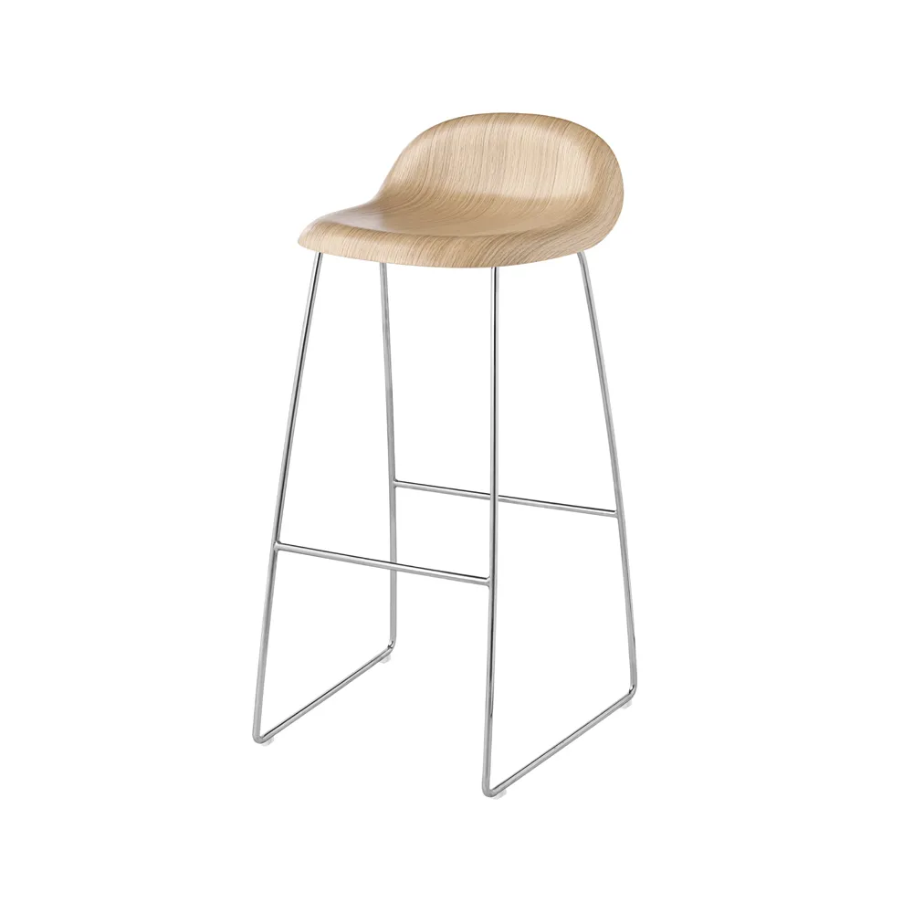 Gubi 3D barstool high, Oak matte lacquered, chromed steel sled base GUBI