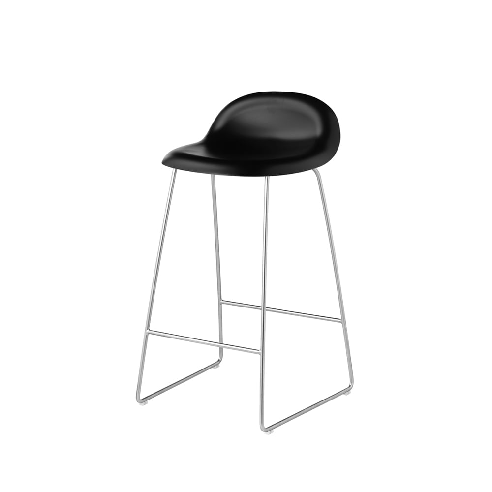 Gubi 3D barstool low Black, chromed steel sled base