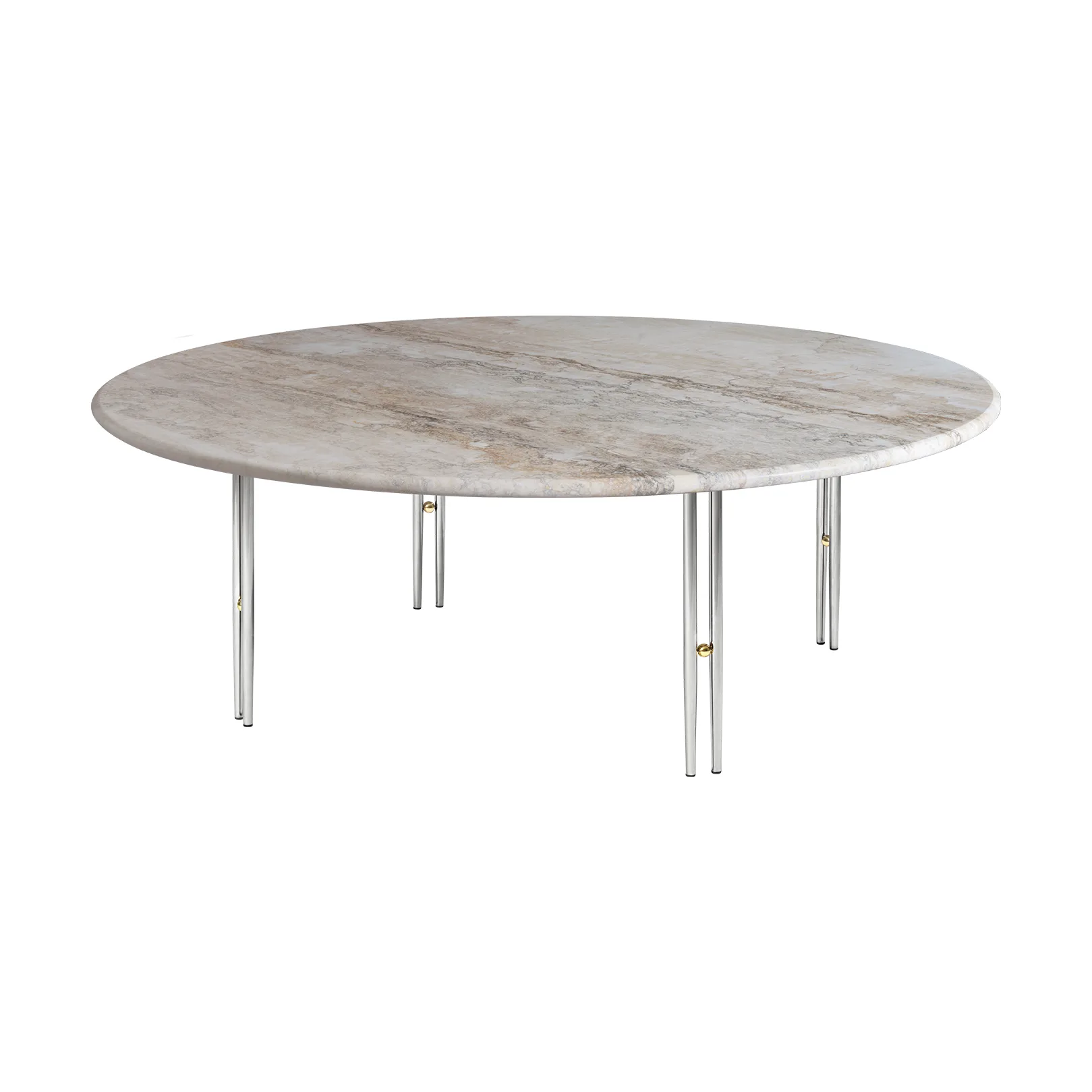 IOI coffee table, Rippled beige-chrome stand Ø100 cm GUBI
