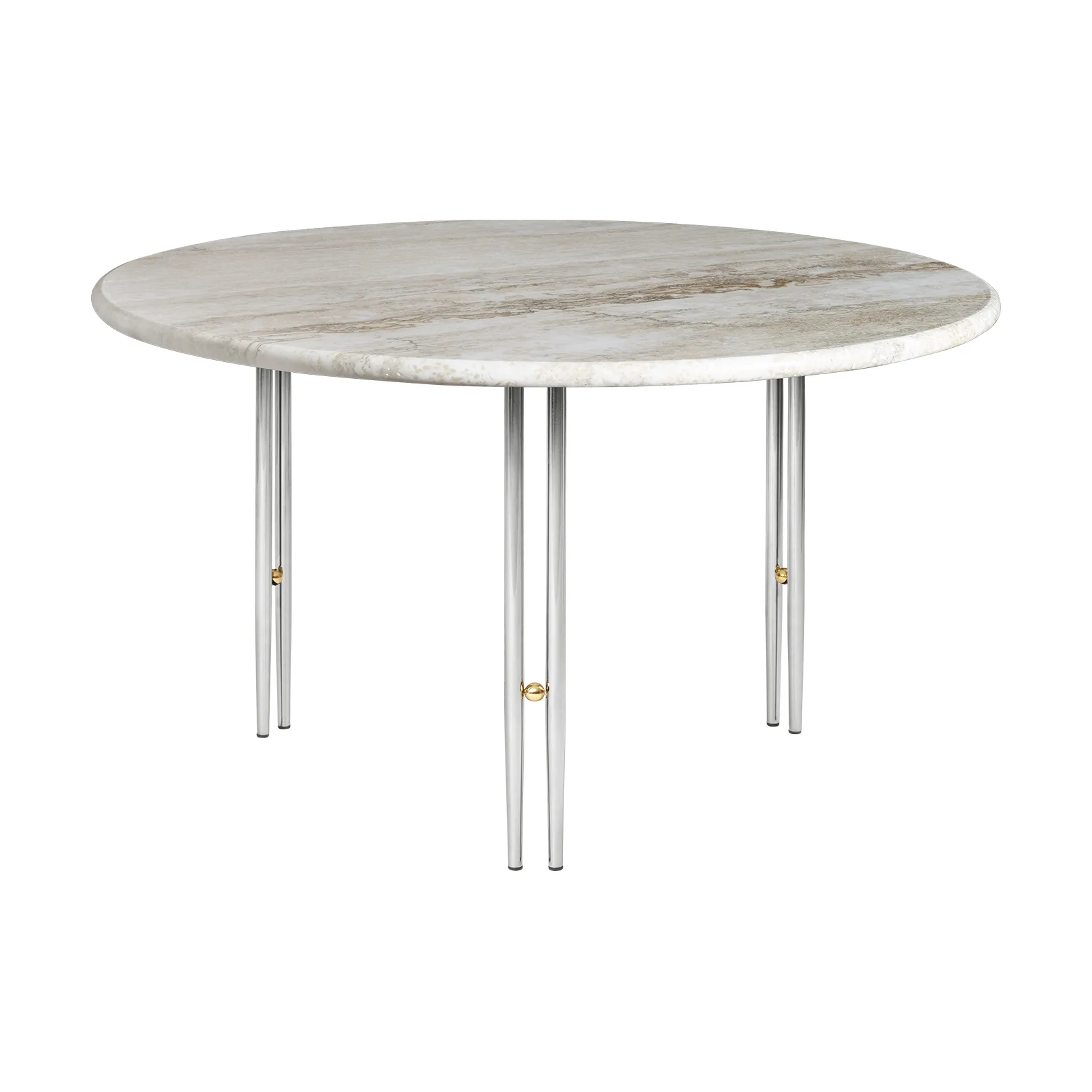 IOI coffee table, Rippled beige-chrome stand Ø70 cm GUBI