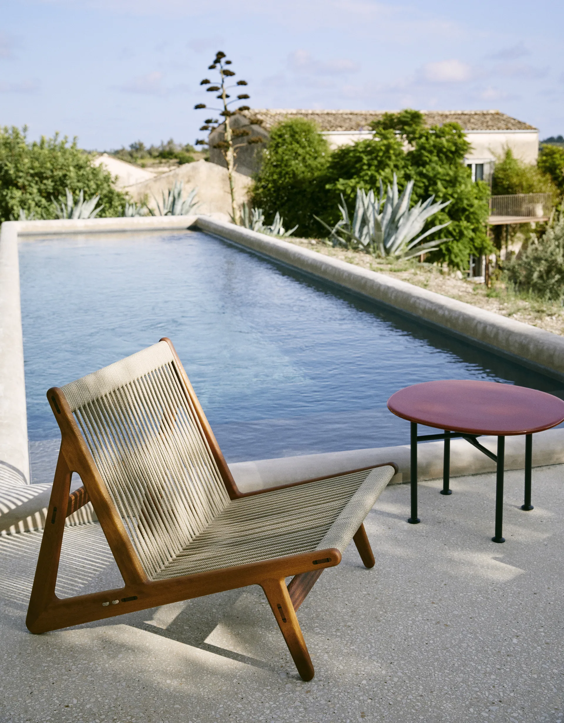 MR01 Initial outdoor lounge chair, Oiled iroko wood GUBI