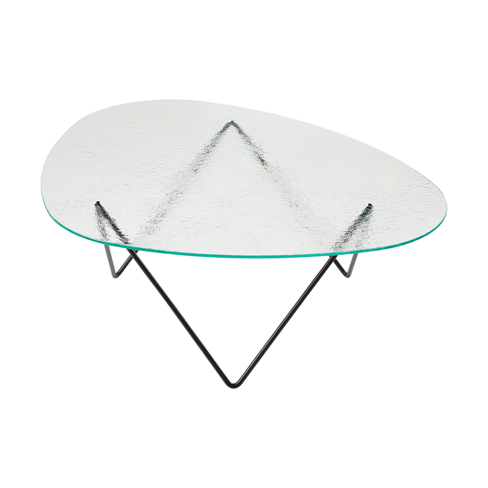 Pedrera sofa table, Black semi-matte–structured glass transparent GUBI