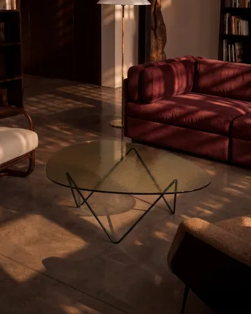 Pedrera sofa table - Black semi-matte–structured glass transparent - GUBI