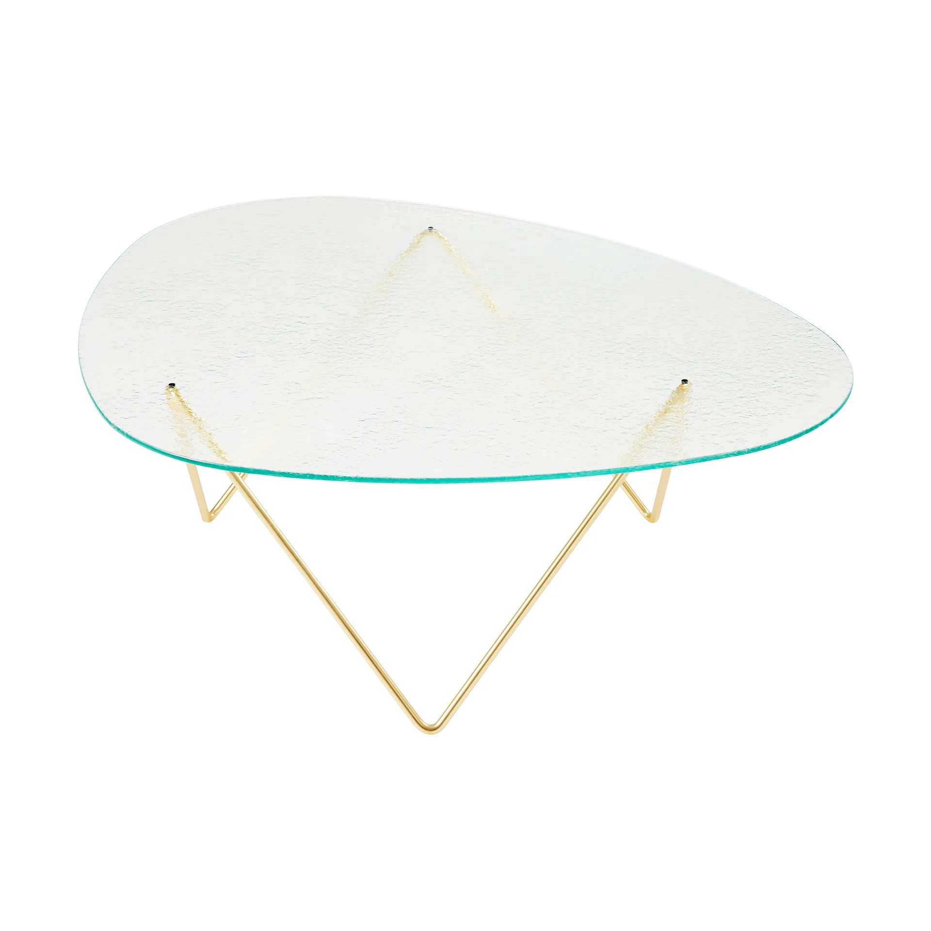 Pedrera sofa table, Semi-matte brass–structured glass transparent GUBI