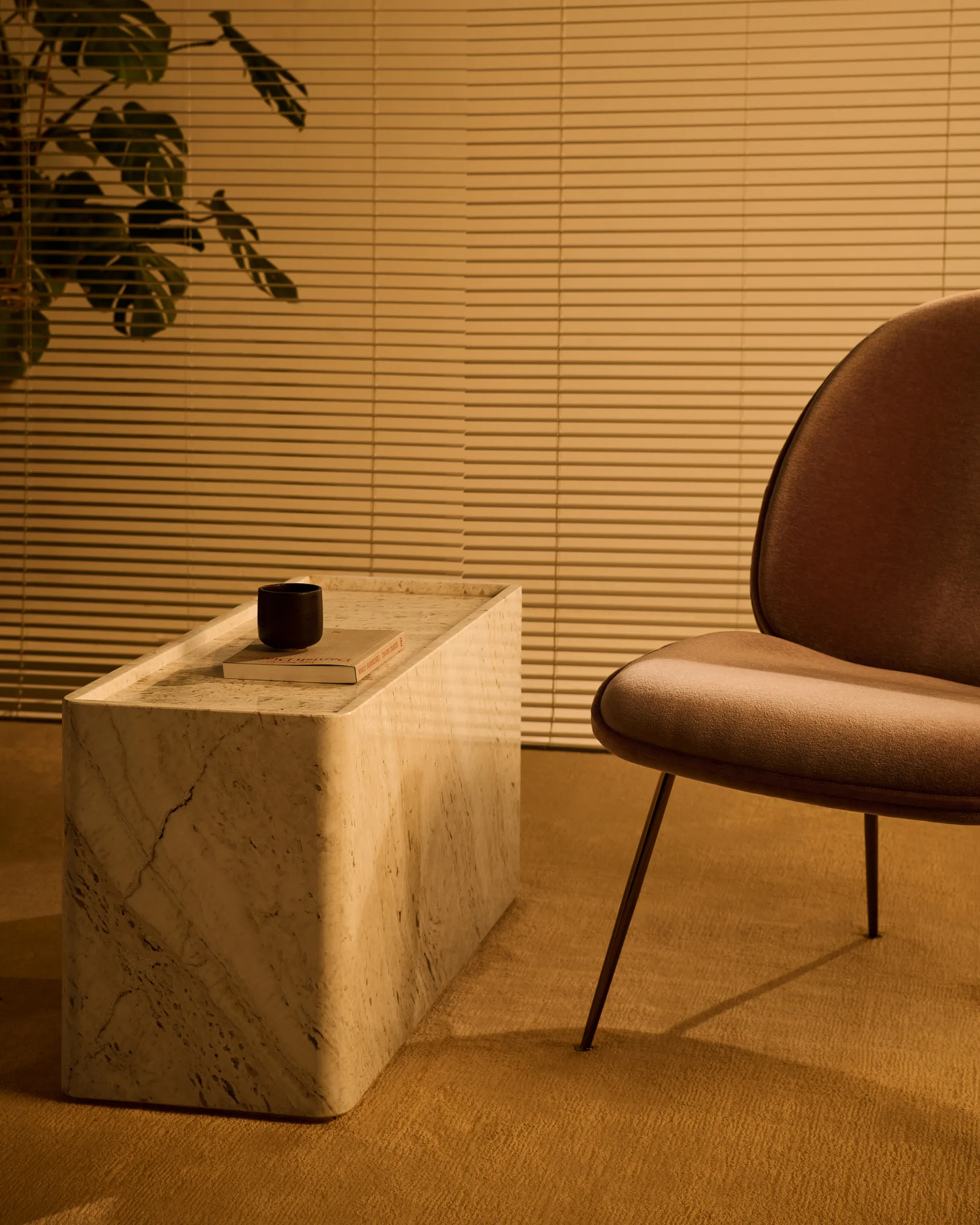 Pietra side table 30x80x40 cm, Neutral white travertine GUBI