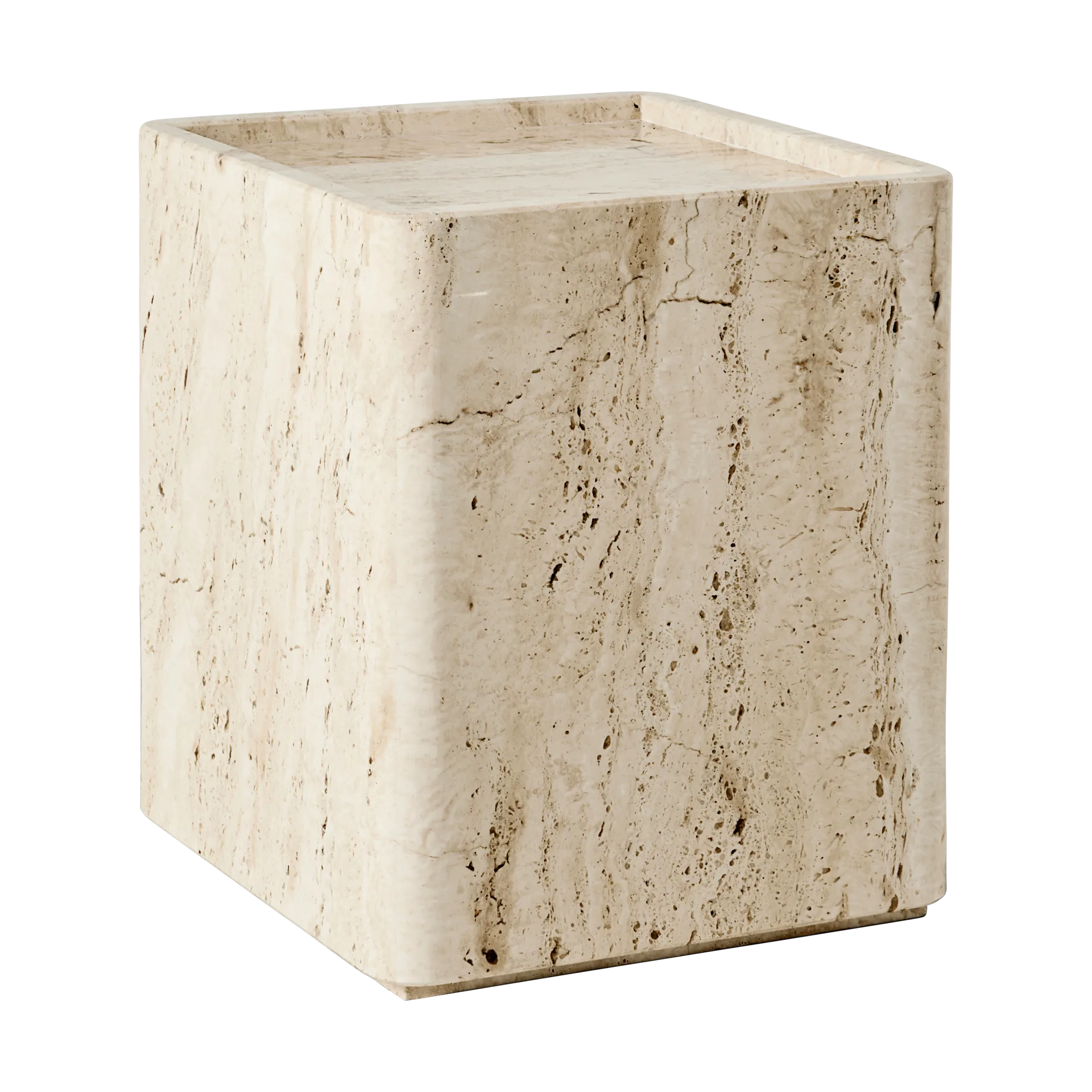 Pietra side table 33x33x40 cm, Neutral white travertine GUBI