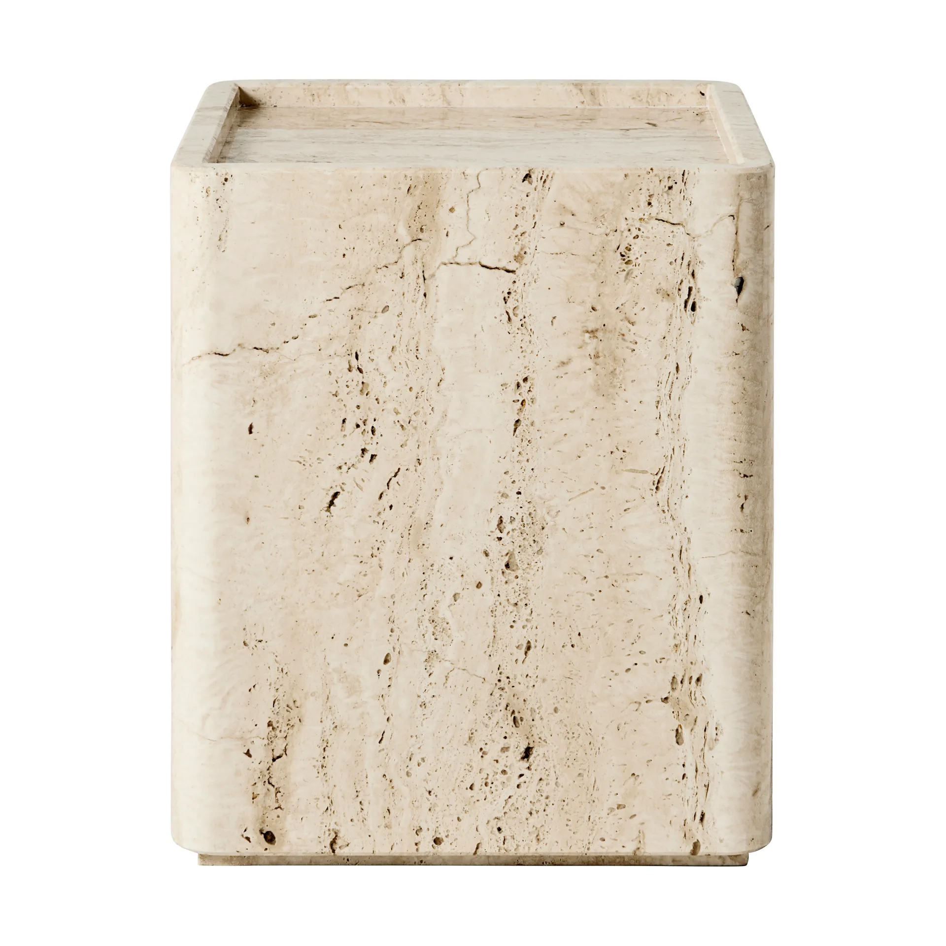 Pietra side table 33x33x40 cm, Neutral white travertine GUBI