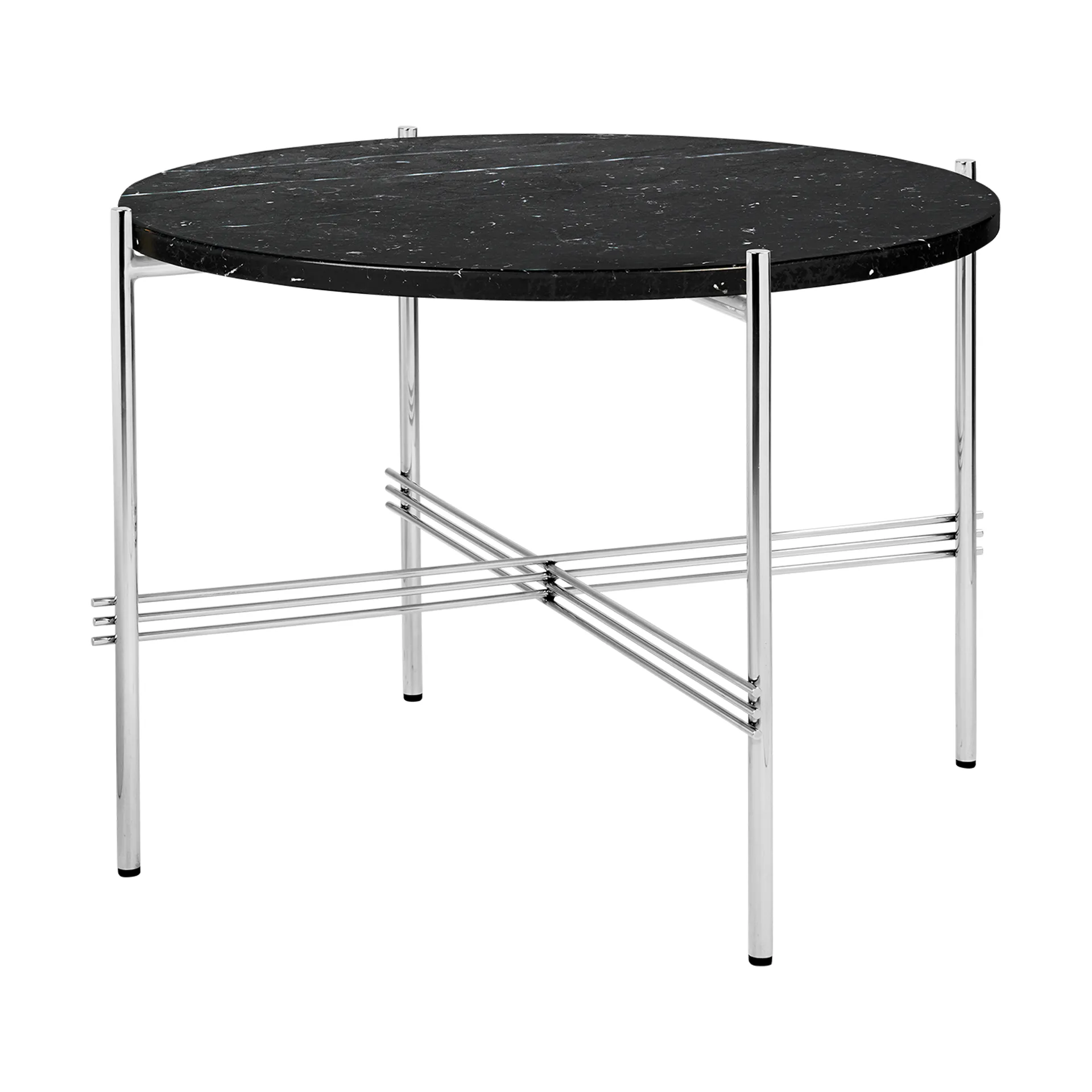 TS coffee table polished steel Ø55, Black marquina marble GUBI