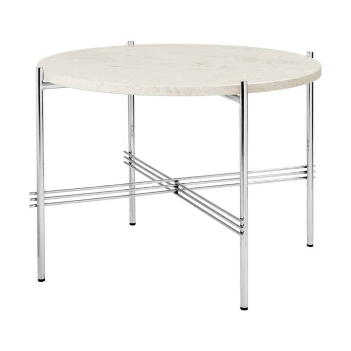 TS coffee table polished steel Ø55 - Neutral white travertine - Gubi