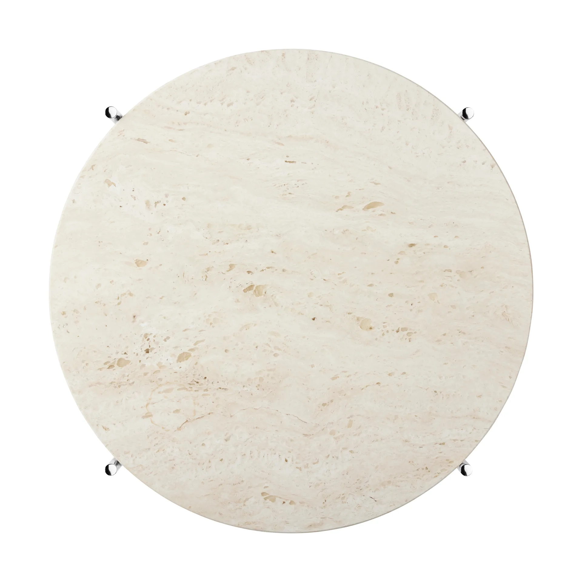 TS coffee table polished steel Ø55, Neutral white travertine GUBI