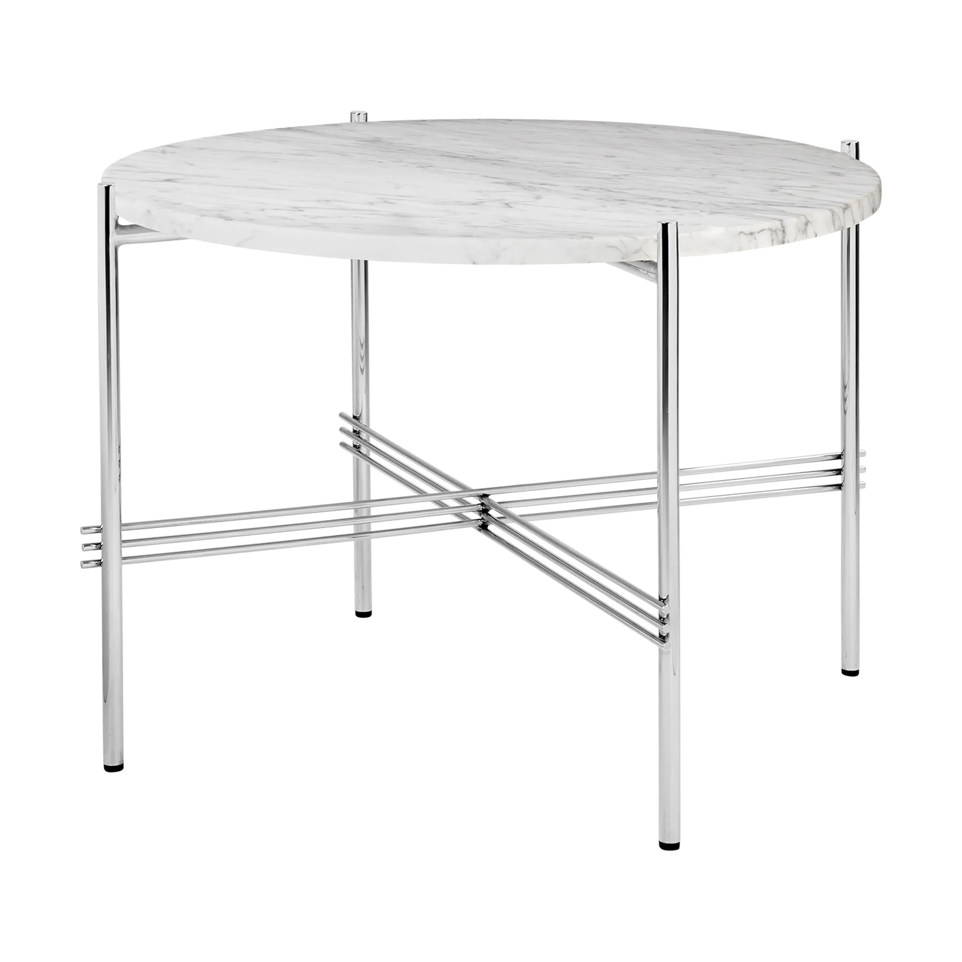 TS coffee table polished steel Ø55, White carrara marble GUBI