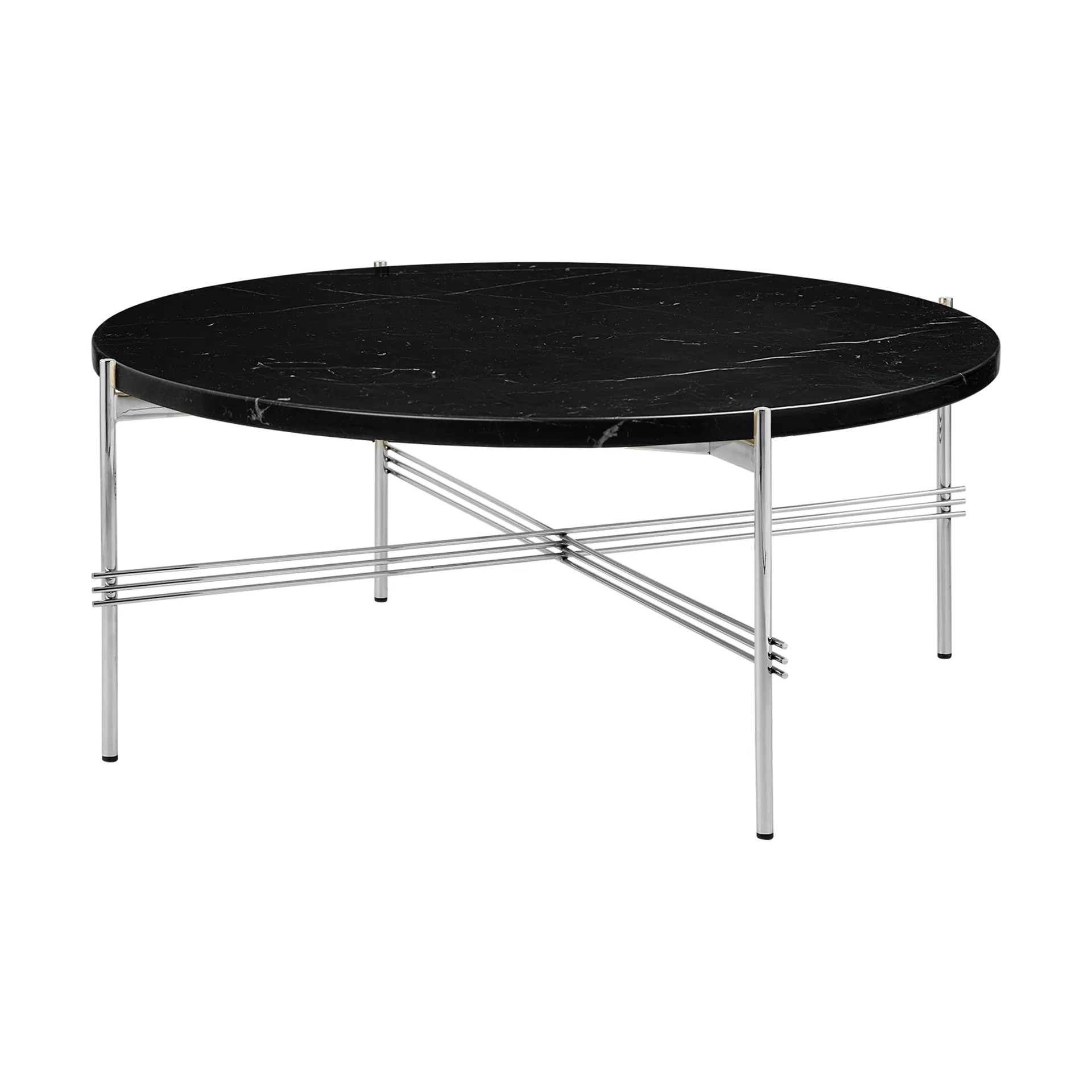 TS coffee table polished steel Ø80, Black marquina marble GUBI