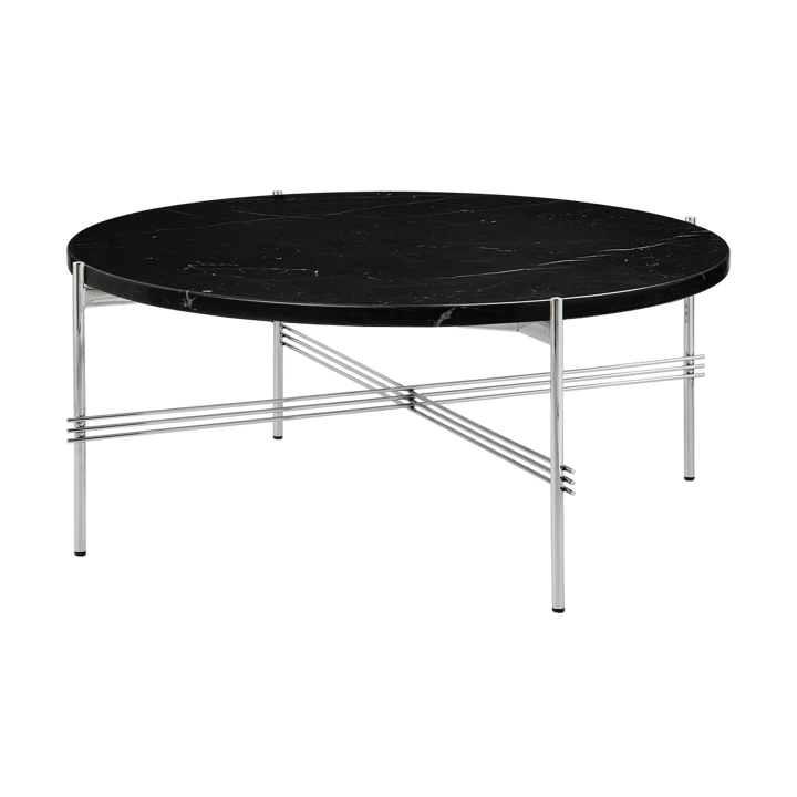 TS coffee table polished steel Ø80 - Black marquina marble - GUBI