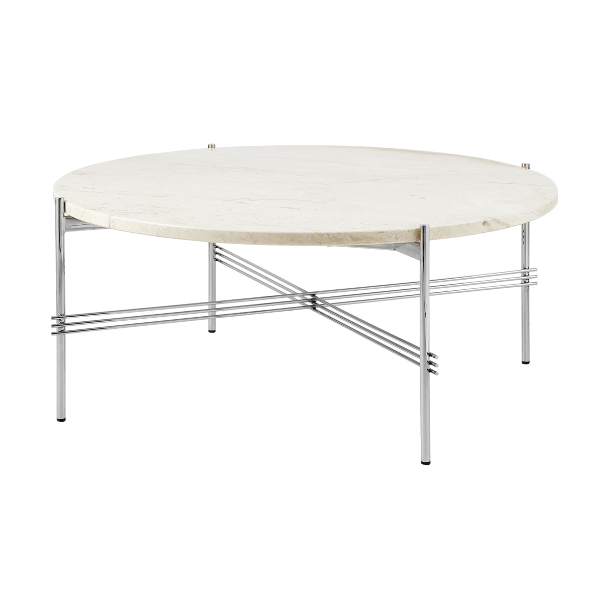 GUBI TS coffee table polished steel o80 Neutral white travertine